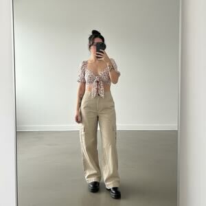 PacSun Low Rise Wide Leg Puddle Pants in Khaki Tan